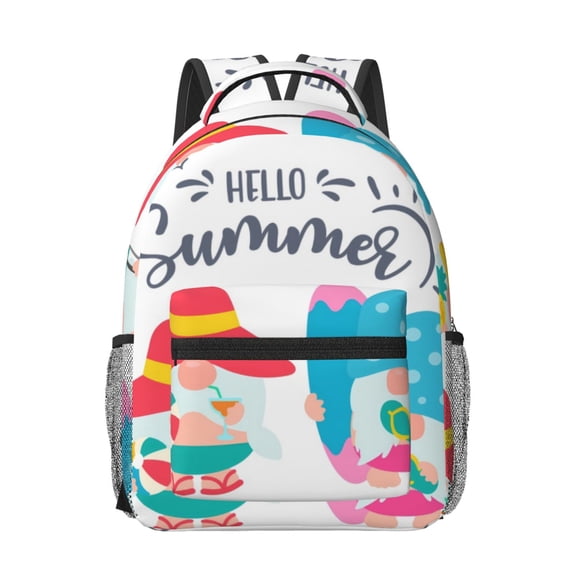 Rateoe Gnomes Summer Pattern Durable Student Backpack Laptop Bag- Ergonomic Design, Waterproof Twill Fabric - Ideal for School, Travel, and Outdoor Activities-One Size