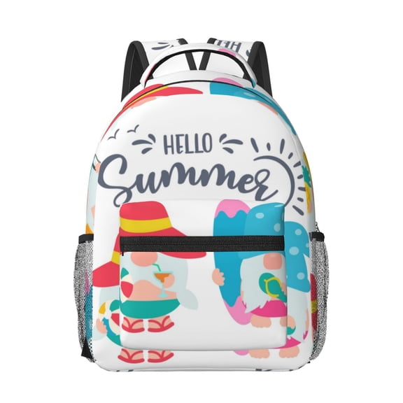 Rateoe Gnomes Summer Pattern Durable Student Backpack Laptop Bag- Ergonomic Design, Waterproof Twill Fabric - Ideal for School, Travel, and Outdoor Activities