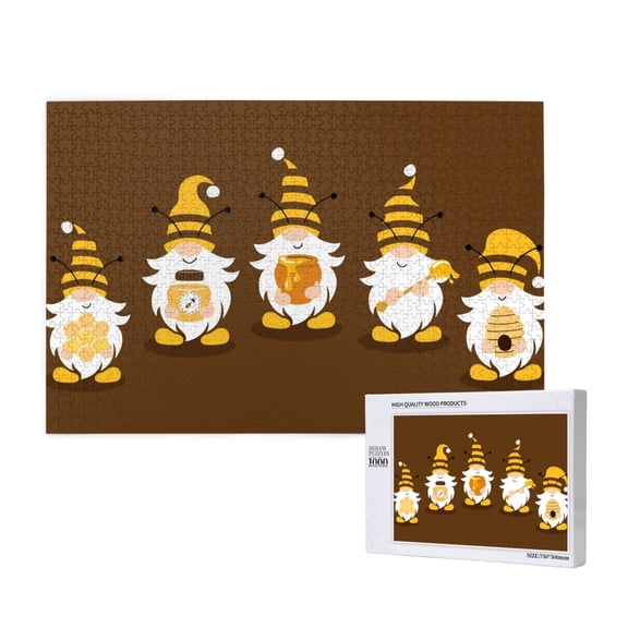 Rateoe Gnomes With Honey Pattern Wooden Picture Puzzle ,1000 Piece Jigsaw Puzzle ,Family Fun Puzzle, Home Décor Puzzle, Gift Puzzle(Horizontal style)