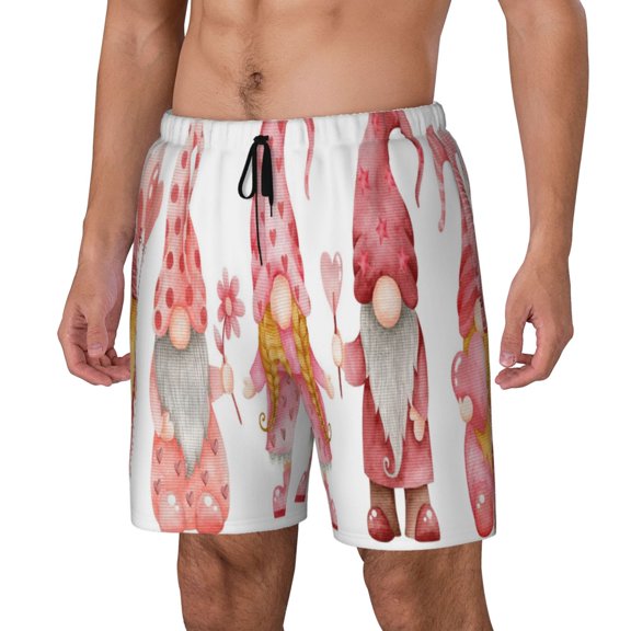 Rateoe Gnomes valentine's day Pattern Men’s Swim Shorts with Compression Liner – Double-Layered Quick-Dry Swimwear, Comfortable & Stretchy Beach Shorts-Large