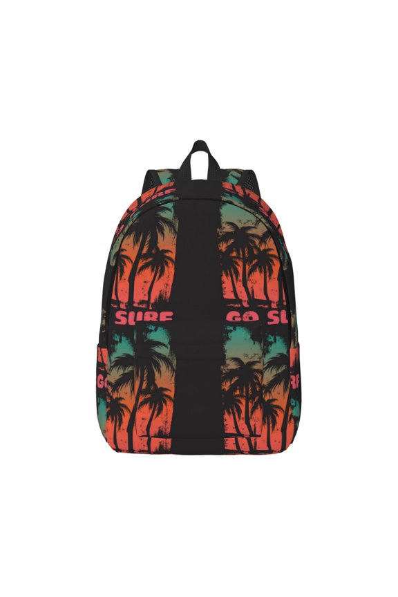 Go Surfer Pattern Canvas College Laptop Backpack,Travel Daypack,Durable Rucksack Travel Notebook Bag School Backpack Book Bag for Men Women-Small
