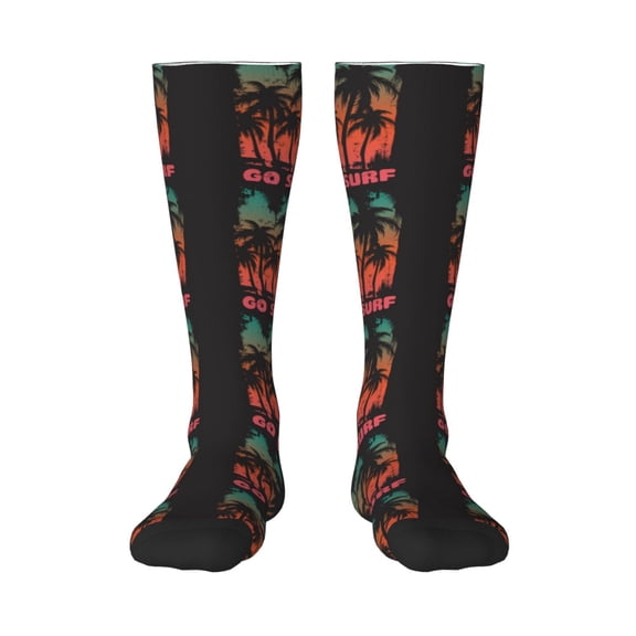 Rateoe Go Surfer Pattern Women’s Knee High Crew Socks,Trouser Socks Comfortable, Breathable, Moisture-Wicking and Soft