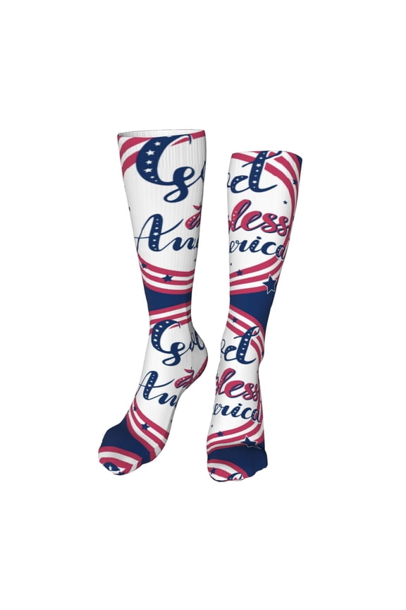 God Bless America Patriotic Star print Women's Men's Novelty 20in Crew Socks Cotton Socks Knee High Socks for Walking,Running,Nurses,Pregnancy-One Size
