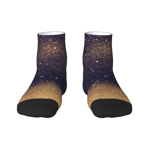 Rateoe Gold Black Glitter Pattern Quarter Crew Socks,Toe Seamed Ankle Socks,Cotton Cushioned Breathable Athletic Crew Sports Socks