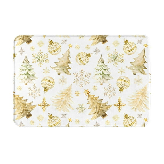 Rateoe Gold Christmas Tree Pattern Flannel Door Mat Indoor Outdoor Entrance, Waterproof All-Weather Doormat,Fade Resistant, Low Profile Entryway Mat 16x24in