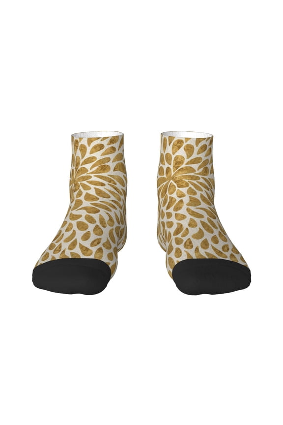 Gold Drops Pattern Quarter Crew Socks,Toe Seamed Ankle Socks,Cotton Cushioned Breathable Athletic Crew Sports Socks