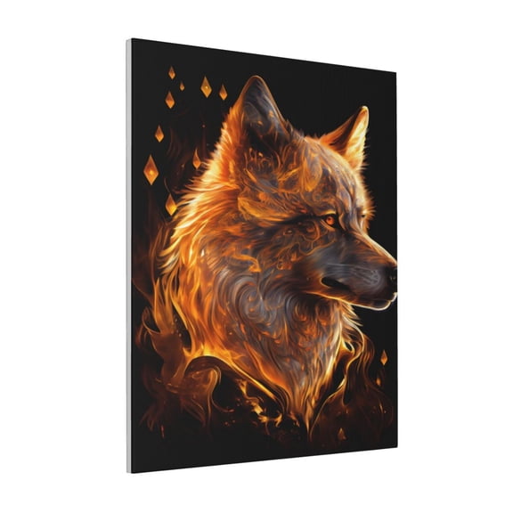 Rateoe Gold Flame Pattern Wolf Pattern Decorative Picture – Unique Modern Wall Art, Ready-to-Hang Canvas Print for Home (Vertical)