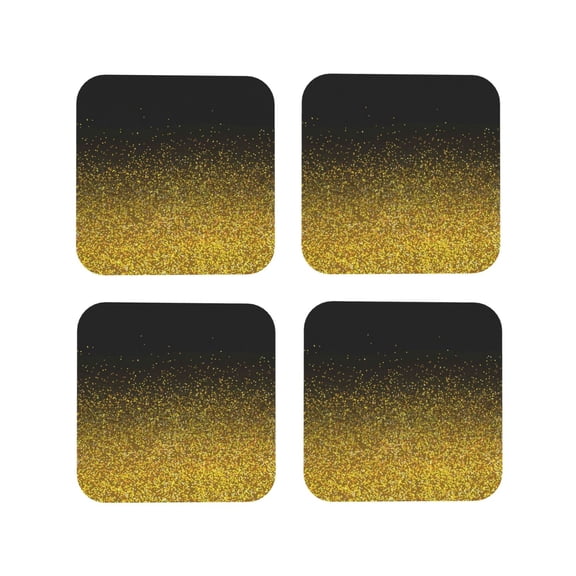 Rateoe Gold Glitter Gradient Drawing Drink Coasters Set of 4 Leather Coasters Spill Protection for Table Desk,Durable and Non Slip Leather Coaster ,4 Inches Drink Mats-Square