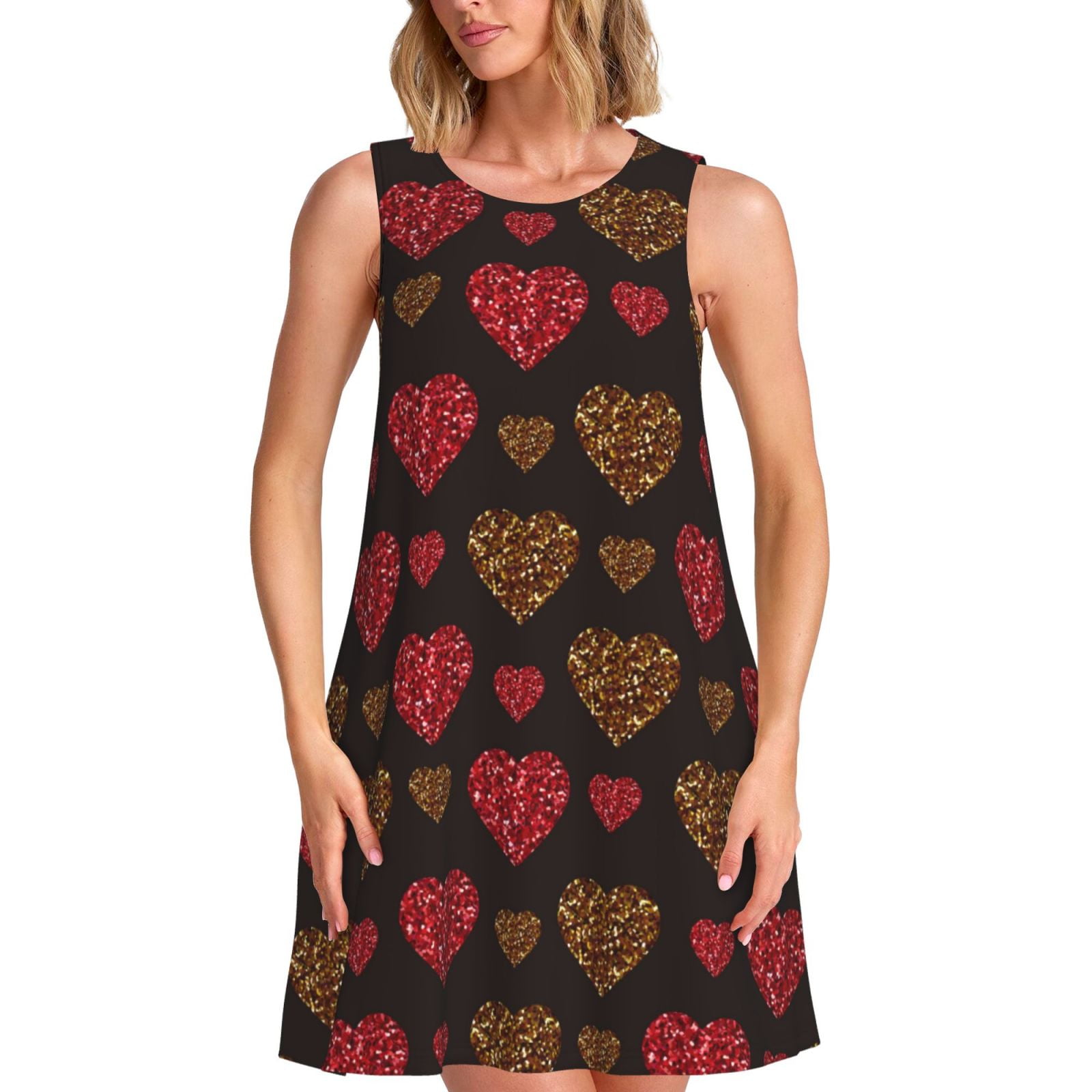Rateoe Gold Glitter Heart Pattern Women's Sleeveless Dress,Casual Summer Dress,A-line Sleeveless Dress Versatile Summer Dress Stylish Day Dress - Walmart.com Rateoe Gold Glitter Heart Pattern Women's Sleeveless Dress,Casual Summer Dress,A-line Sleeveless Dress Versatile Summer Dress Stylish Day Dress - Walmart.com