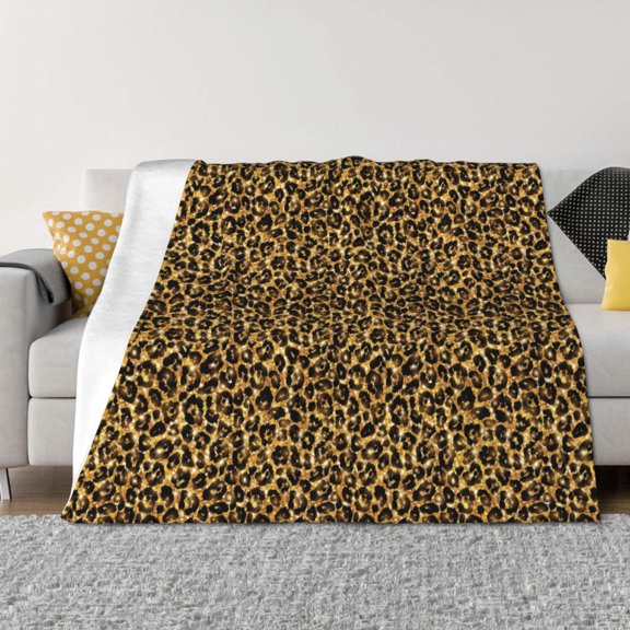 Rateoe Gold Glitter Leopard Pattern Flannel Throw Blanket, Ultra-soft Blanket for Bed, Couch, Car, Hypoallergenic Anti-pilling blanket-60"x50"(Horizontal)