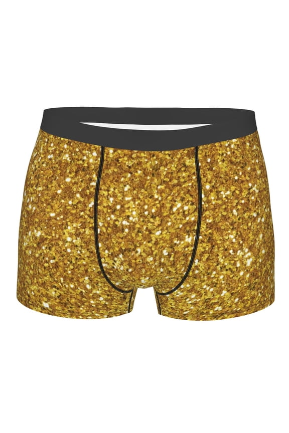 Gold Glitter Mens Boxer Briefs Poly Spandex Performance Boxer Briefs Underwear Hem Boxer Briefs - Small