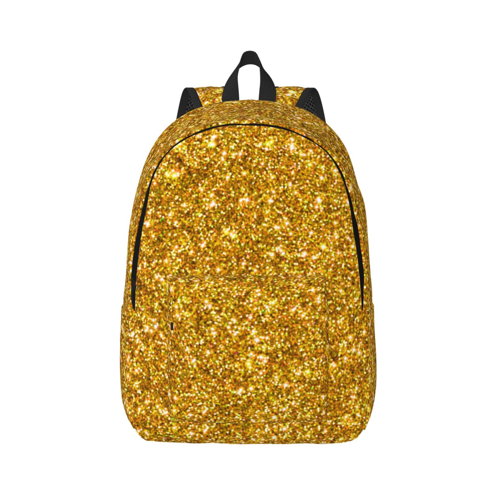 Rateoe Gold Glitter Pattern Canvas College Laptop Backpack,Travel Daypack,Durable Rucksack Travel Notebook Bag School Backpack Book Bag for Men Women-Small