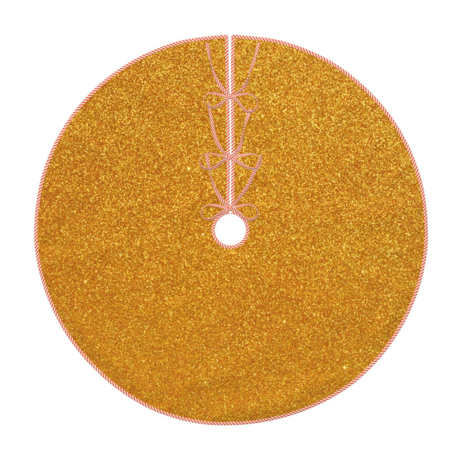 Rateoe Gold Glitter Pattern Christmas Tree Skirt with Ties, Christmas