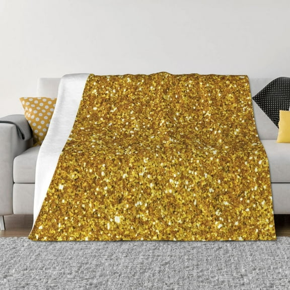 Rateoe Gold Glitter Pattern Flannel Throw Blanket, Ultra-soft Blanket for Bed, Couch, Car, Hypoallergenic Anti-pilling blanket-