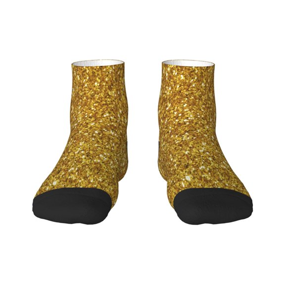 Rateoe Gold Glitter Pattern Quarter Crew Socks,Toe Seamed Ankle Socks,Cotton Cushioned Breathable Athletic Crew Sports Socks