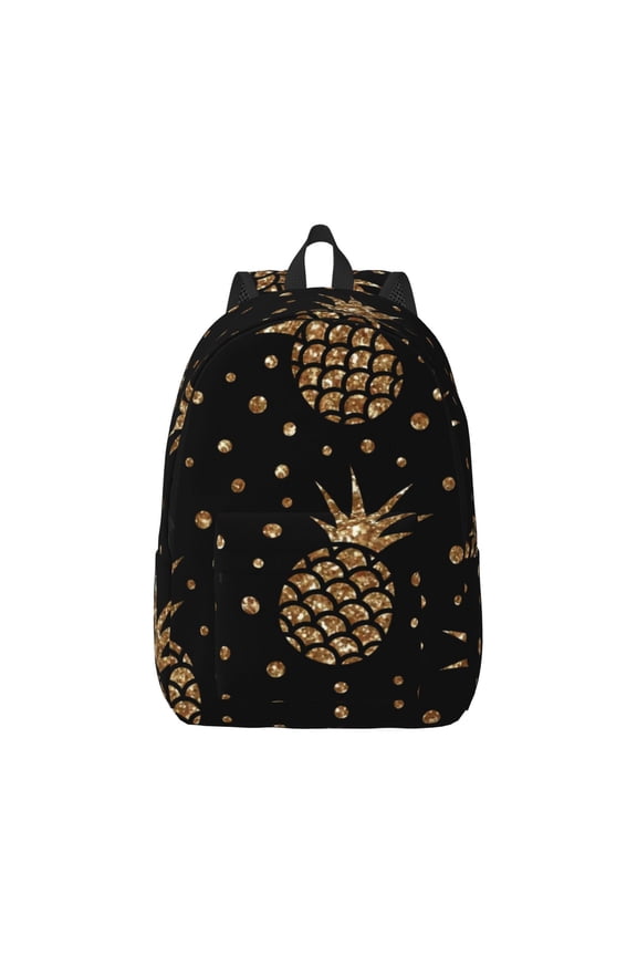 Gold Glitter Pineapples Pattern Canvas College Laptop Backpack,Travel Daypack,Durable Rucksack Travel Notebook Bag School Backpack Book Bag for Men Women-Small