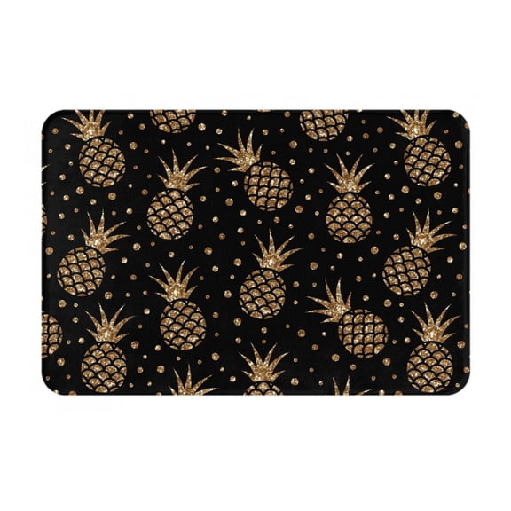 Rateoe Gold Glitter Pineapples Pattern Flannel Door Mat Indoor Outdoor Entrance, Waterproof All-Weather Doormat,Fade Resistant, Low Profile Entryway Mat 16x24in