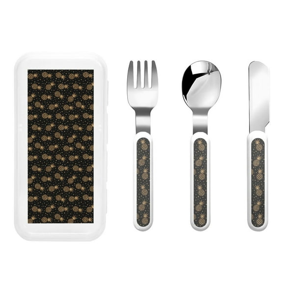 Rateoe Gold Glitter Pineapples for Stainless Steel Kids Silverware Set - Child and Toddler Safe Flatware - Children's Knife, Fork And Spoon Set