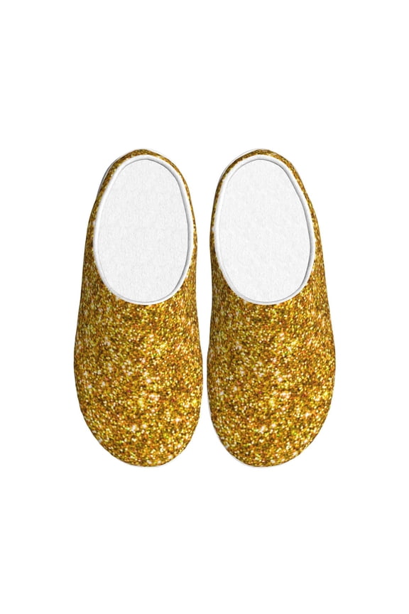 Gold Glitter Print Women's Men's Cotton Knit Slippers Lightweight Memory Foam Indoor House Shoes with Anti-Skid Sole-40/41