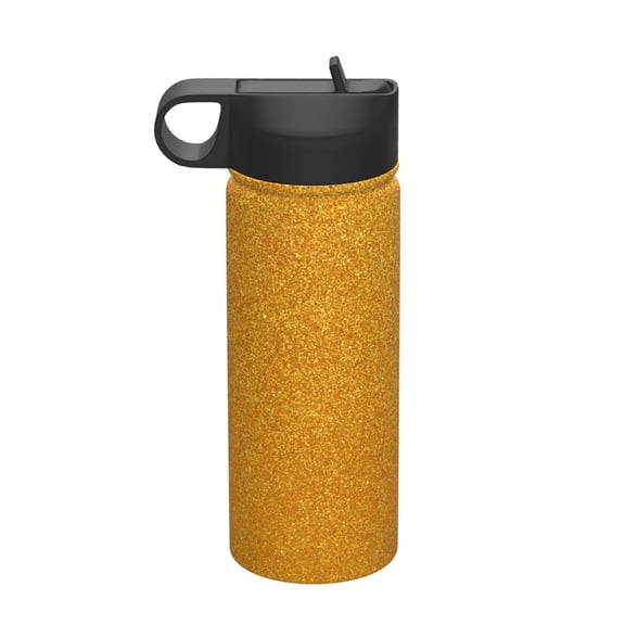Rateoe Gold Glitter Printed 18oz Sports Insulated Water Bottle, Double-Walled Stainless Steel Kettle with Leak-Proof Straw Lid, Portable & BPA-Free for Outdoor, Gym, Camping, and Travel