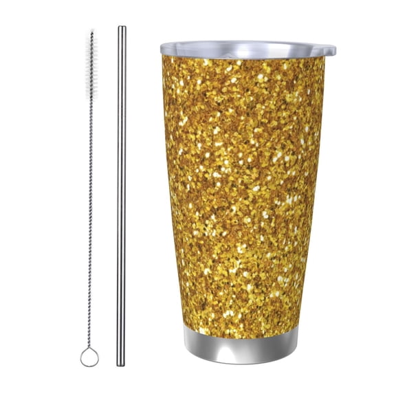 Rateoe Gold Glitter Printed Car Guy Gifts for Men Women Tumbler - 20oz/590ml Double Wall Vacuum Insulated Stainless Steel Travel Tumbler Cups with Lid & Straw-Straw Two-piece Set