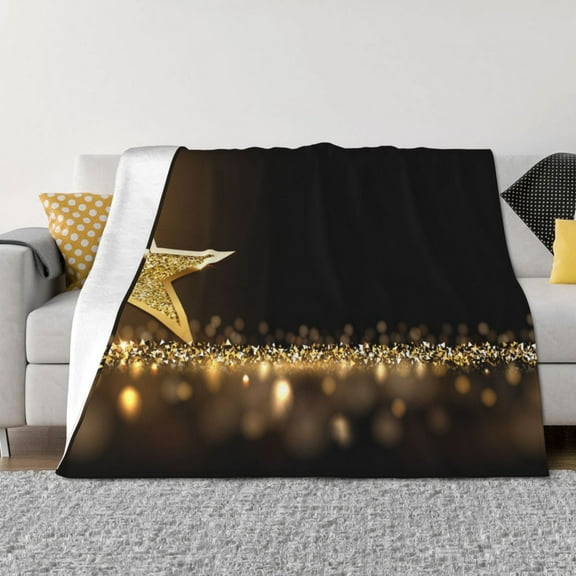 Rateoe Gold Glittering Stars Pattern Flannel Throw Blanket, Ultra-soft Blanket for Bed, Couch, Car, Hypoallergenic Anti-pilling blanket-