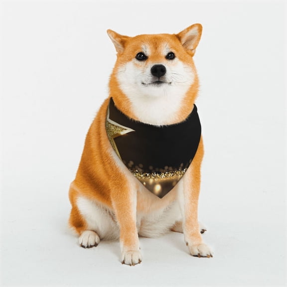 Rateoe Gold Glittering Stars Print Pet Scarf for Dogs and Cats – Stylish Reflective Design, Breathable & Durable Pet Bandana with Quick-Release Buckle-Large