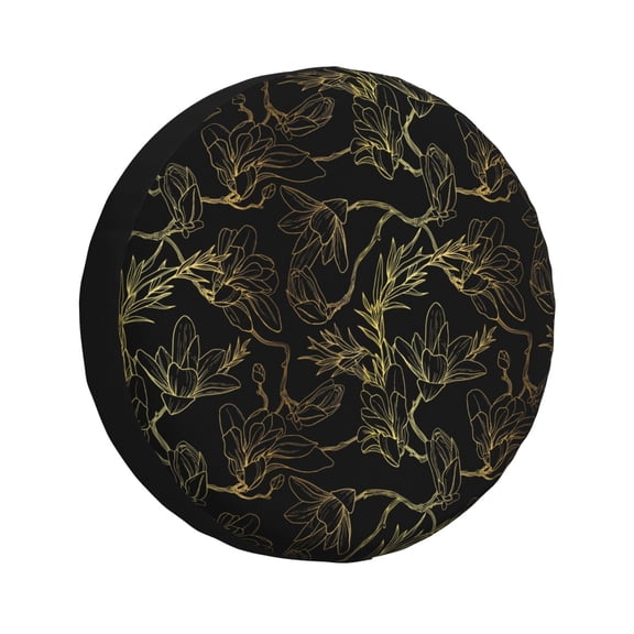 Rateoe Gold Gloss Outline Floral Pattern Tire Cover Wheel Protectors Weatherproof Wheel Covers Universal Fit for Trailer Rv SUV Truck Camper Travel Trailers Accessories-14 inch