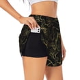 thumbnail image 1 of Rateoe Gold Gloss Outline Floral Printed 2 in 1 Women's Workout Shorts for Athletic Gym Running Shorts with Phone Pockets-Small, 1 of 7