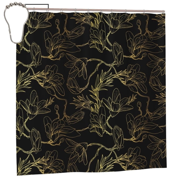 Rateoe Gold Gloss Outline Floral Shower Curtain - Fancy Bathroom Shower Curtain Sets - Waterproof Shower Curtain with Hooks with 12 Plastic Hooks 72x72 Inches