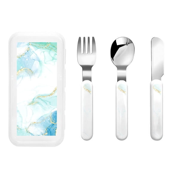 Rateoe Gold Lines Marble Watercolor for Stainless Steel Kids Silverware Set - Child and Toddler Safe Flatware - Children's Knife, Fork And Spoon Set