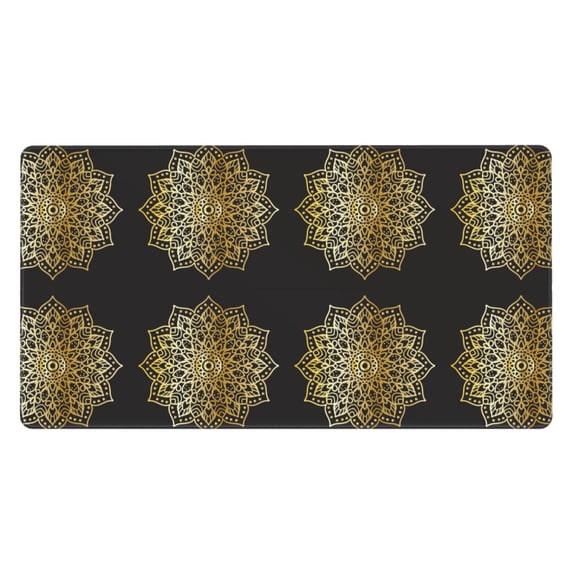 Rateoe Gold Mandala Print Mouse Pad - Extended Large Gaming Mousepad,Non-Slip Stitched Edge,16x29.5 Inch