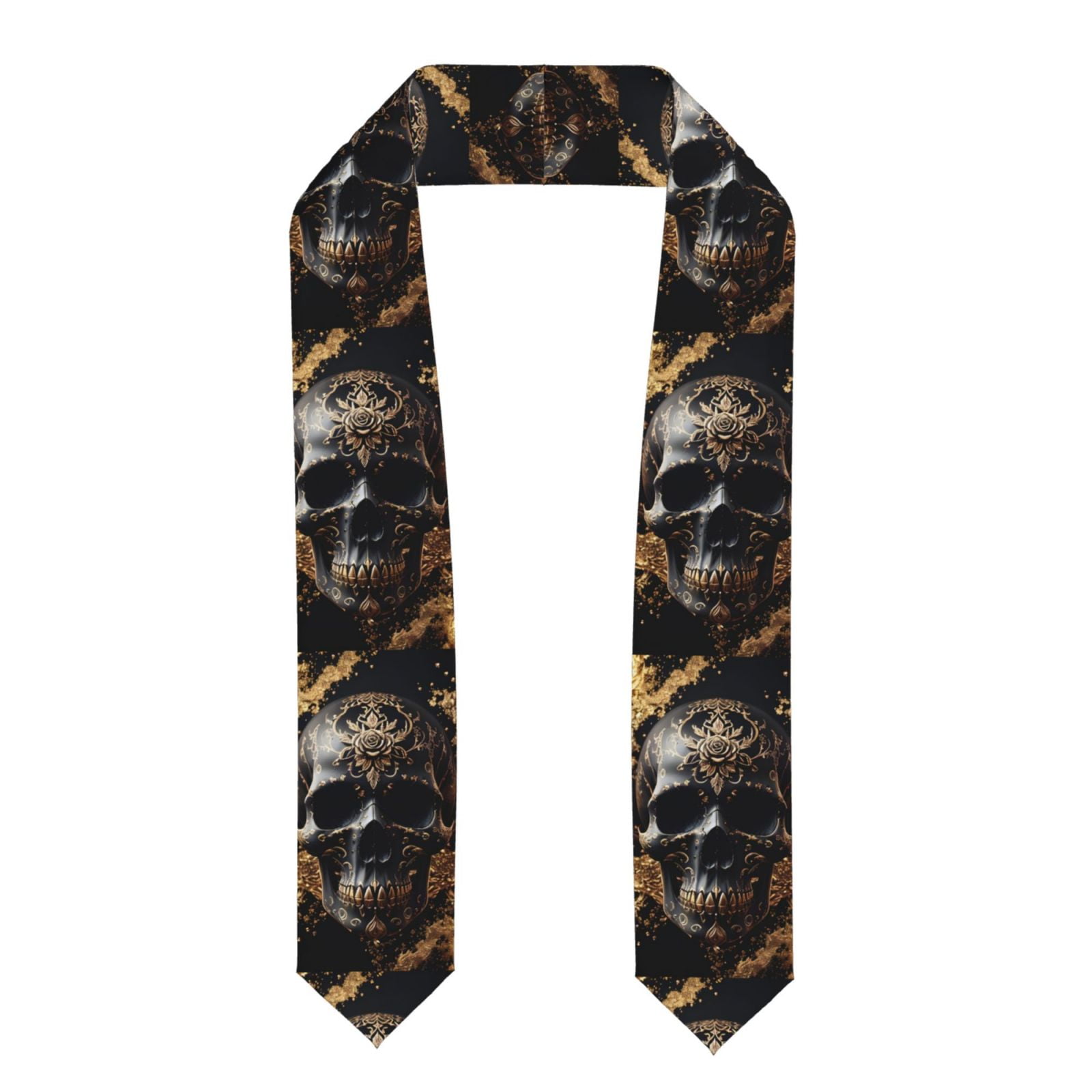 Rateoe Gold Pattern Black Skull Pattern Graduation Shawl Stole ...