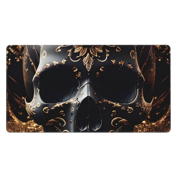 Rateoe Gold Pattern Black Skull Print Mouse Pad - Extended Large Gaming Mousepad,Non-Slip Stitched Edge,16x29.5 Inch
