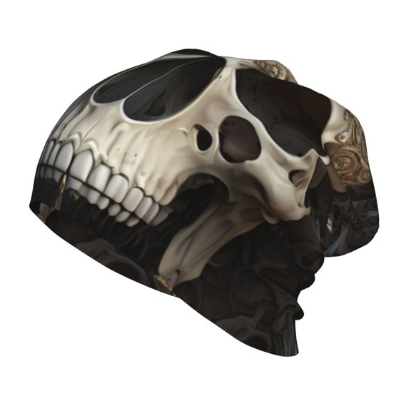 Rateoe Gold Pattern Skull Kids Beanie Warm Knit Beanie Hats Boys Girls Winter Hat Soft Slouchy Hats for Kids