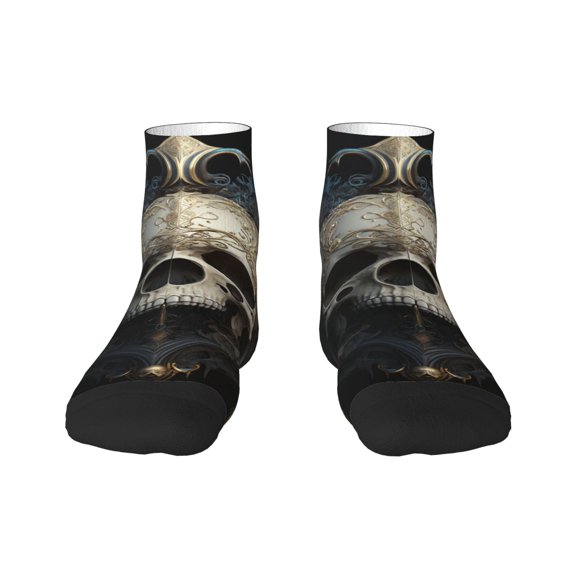 Rateoe Gold Pattern Skull Pattern Quarter Crew Socks,Toe Seamed Ankle Socks,Cotton Cushioned Breathable Athletic Crew Sports Socks
