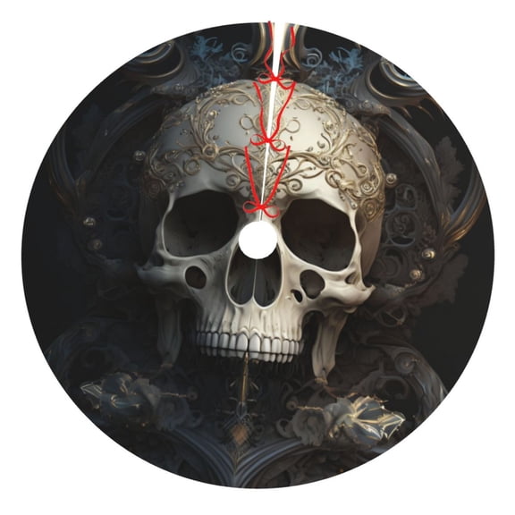 Rateoe Gold Pattern Skull Print Christmas Tree Skirt 48" for Xmas Holiday New Year Party Circle Tree Mat Ornaments Decoration