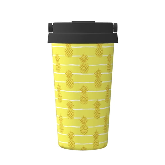 Rateoe Gold Pineapple Pattern Travel Coffee Mug Tumbler with Flip Lid | Reusable Insulated Stainless Steel Cold Brew Iced Coffee Cup Thermos
