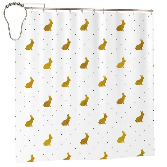 Rateoe Gold Rabbit Shower Curtain - Fancy Bathroom Shower Curtain Sets - Waterproof Shower Curtain with Hooks with 12 Plastic Hooks 72x72 Inches