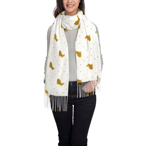 Rateoe Gold Rabbit Women's Traditional Scarf Wrap Tassel Shawl Fringes Neck Head Shawl Retro Scarf