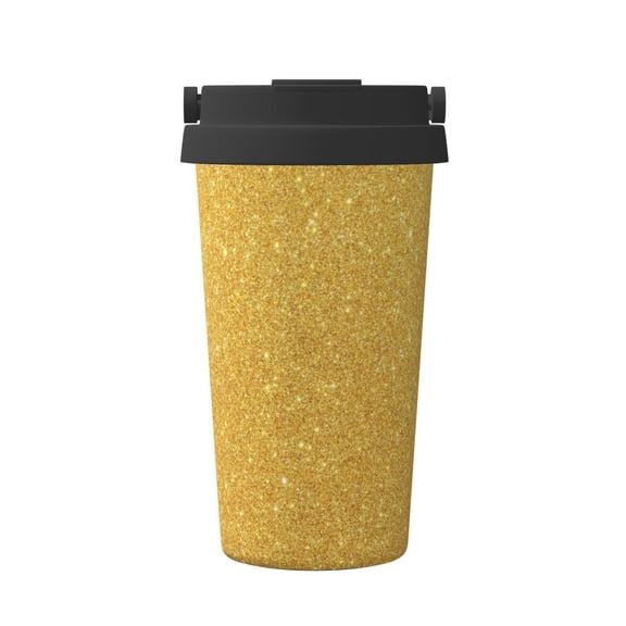 Rateoe Gold Shiny Pattern Travel Coffee Mug Tumbler with Flip Lid | Reusable Insulated Stainless Steel Cold Brew Iced Coffee Cup Thermos