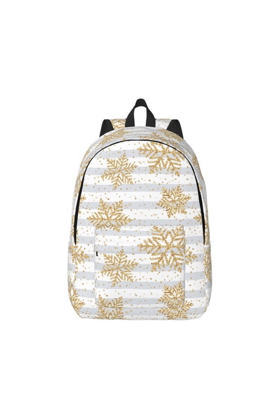 Gold Snowflake Pattern Canvas College Laptop Backpack,Travel Daypack,Durable Rucksack Travel Notebook Bag School Backpack Book Bag for Men Women-Small