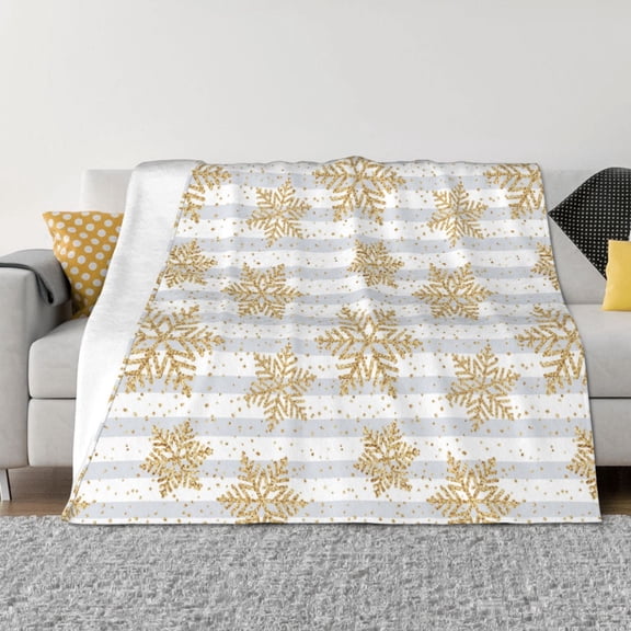 Rateoe Gold Snowflake Pattern Flannel Throw Blanket, Ultra-soft Blanket for Bed, Couch, Car, Hypoallergenic Anti-pilling blanket-