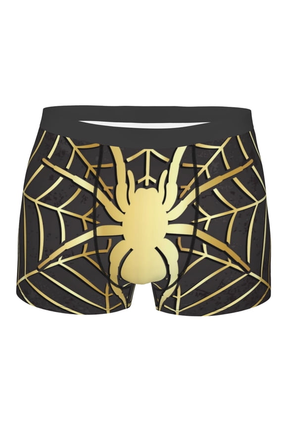 Gold Spider On The Web Mens Boxer Briefs Poly Spandex Performance Boxer Briefs Underwear Hem Boxer Briefs - Medium