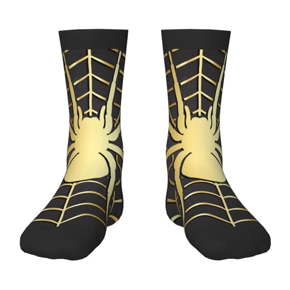 Rateoe Gold Spider On The Web Pattern Children's Socks, Socks Gifts ,kids Crew Soft Cotton Socks , Moisture-Wicking, Durable, Ideal for Daily Wear & Sports