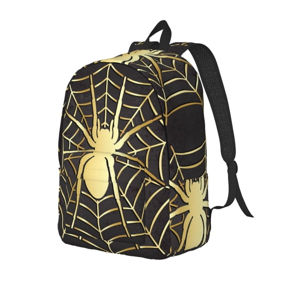 Rateoe Gold Spider On The Web Pattern Durable Canvas Backpack for Men & Women – Stylish & Lightweight – Adjustable Straps, Multiple Pockets – Fits 15-17 Inch LaptopsSmall