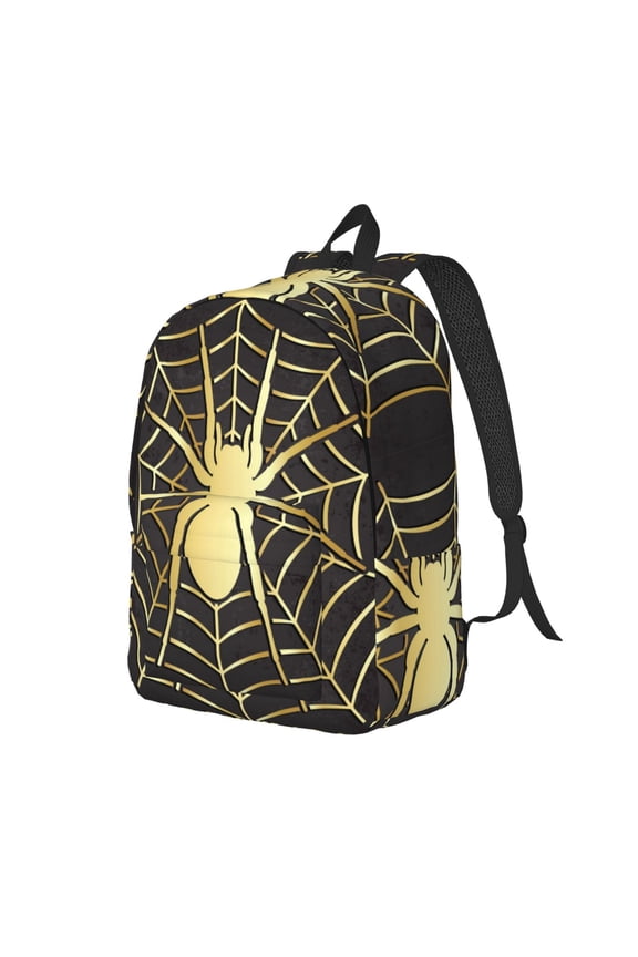 Gold Spider On The Web Pattern Durable Canvas Backpack for Men & Women – Stylish & Lightweight – Adjustable Straps, Multiple Pockets – Fits 15-17 Inch LaptopsSmall