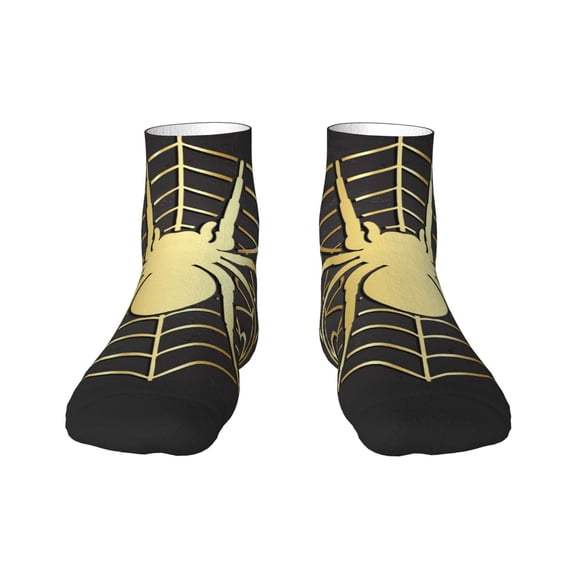 Rateoe Gold Spider On The Web Pattern Quarter Crew Socks,Toe Seamed Ankle Socks,Cotton Cushioned Breathable Athletic Crew Sports Socks