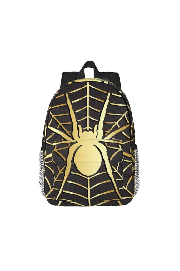 Gold Spider On The Web Pattern Student Backpack Water-resistant Backpack 15-inch Laptop Backpack Lightweight Adjustable School Backpack