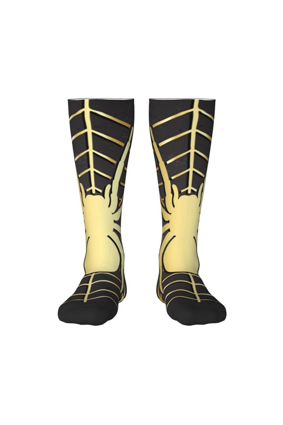 Gold Spider On The Web Pattern Women’s Knee High Crew Socks,Trouser Socks Comfortable, Breathable, Moisture-Wicking and Soft
